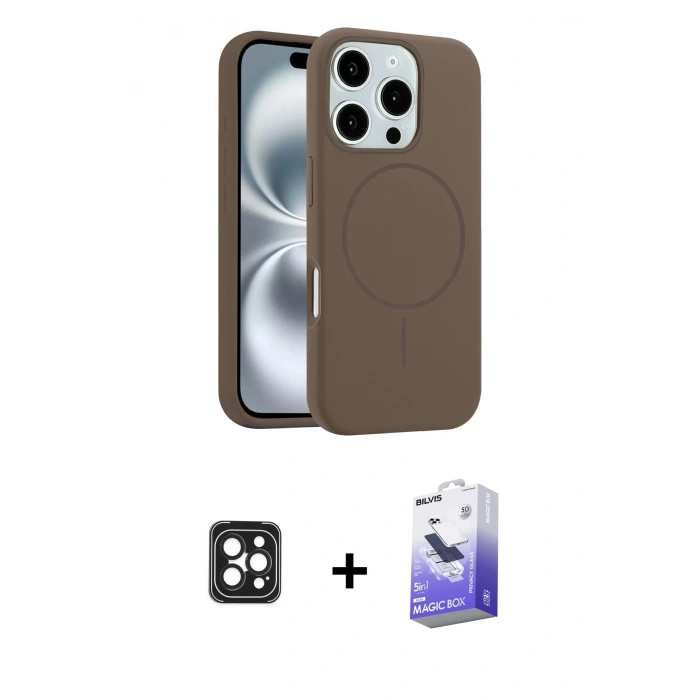 MARSİLYAN™- iPhone 16 Pro Max Kılıf Yankı Form Serisi - Siyah Bilvis 5in1 5D Magic Hayalet Cam Ekran Koruyucu + PVD Metal Kamera Lens - SH