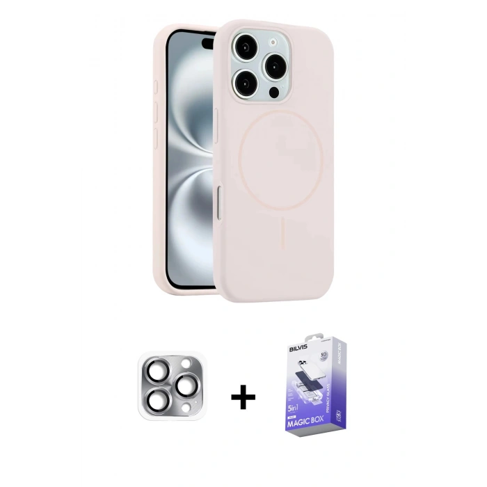 MARSİLYAN™- iPhone 16 Pro Max Kılıf Yankı Form Serisi - Siyah Bilvis 5in1 5D Magic Hayalet Cam Ekran Koruyucu + Pers Alüminyum Kamera Lens - GI