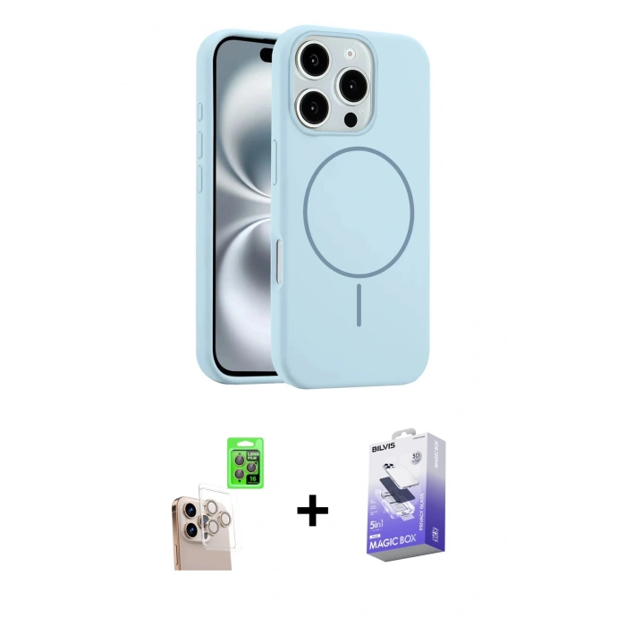 MARSİLYAN™- iPhone 16 Pro Max Kılıf Yankı Form Serisi - Siyah Bilvis 5in1 5D Magic Hayalet Cam Ekran Koruyucu + Raze Metal Kamera Lens - NLGY