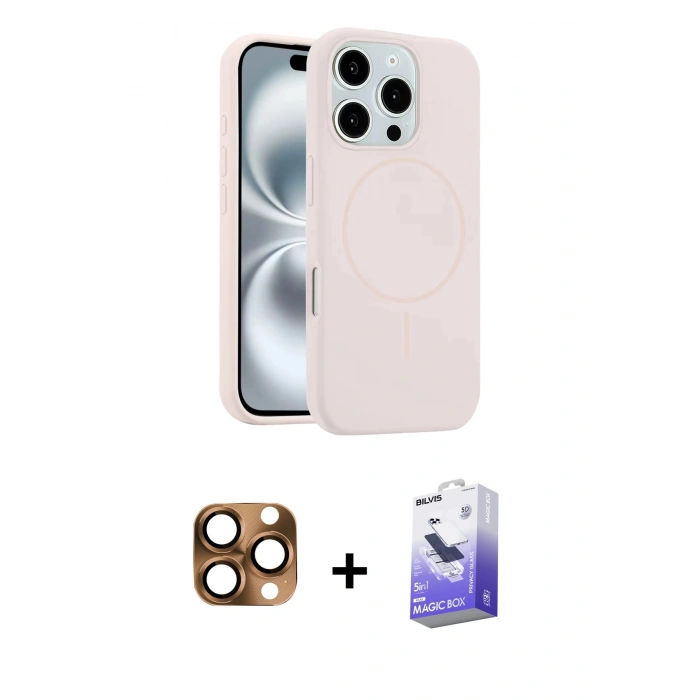 MARSİLYAN™- iPhone 16 Pro Max Kılıf Yankı Form Serisi - Siyah Bilvis 5in1 5D Magic Hayalet Cam Ekran Koruyucu + Pers Alüminyum Kamera Lens - CLTM