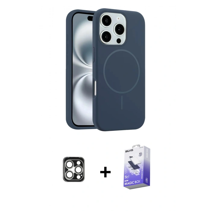 MARSİLYAN™- iPhone 16 Pro Max Kılıf Yankı Form Serisi - Siyah Bilvis 5in1 5D Magic Hayalet Cam Ekran Koruyucu + PVD Metal Kamera Lens - GS
