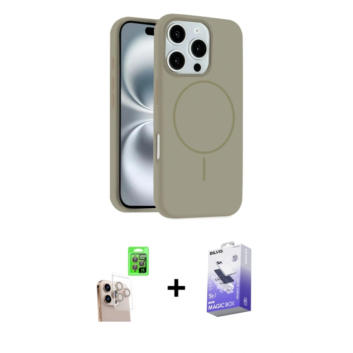 MARSİLYAN™- iPhone 16 Pro Max Kılıf Yankı Form Serisi - Siyah Bilvis 5in1 5D Magic Hayalet Cam Ekran Koruyucu + Raze Metal Kamera Lens - NLGY