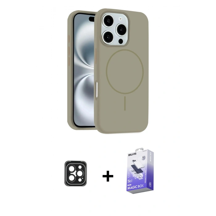 MARSİLYAN™- iPhone 16 Pro Max Kılıf Yankı Form Serisi - Siyah Bilvis 5in1 5D Magic Hayalet Cam Ekran Koruyucu + PVD Metal Kamera Lens - SH