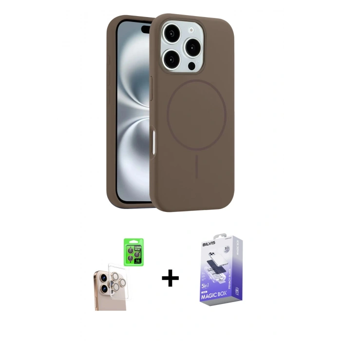MARSİLYAN™- iPhone 16 Pro Max Kılıf Yankı Form Serisi - Siyah Bilvis 5in1 5D Magic Hayalet Cam Ekran Koruyucu + Raze Metal Kamera Lens - NLGY