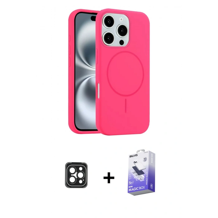 MARSİLYAN™- iPhone 16 Pro Max Kılıf Yankı Form Serisi - Siyah Bilvis 5in1 5D Magic Hayalet Cam Ekran Koruyucu + PVD Metal Kamera Lens - SH