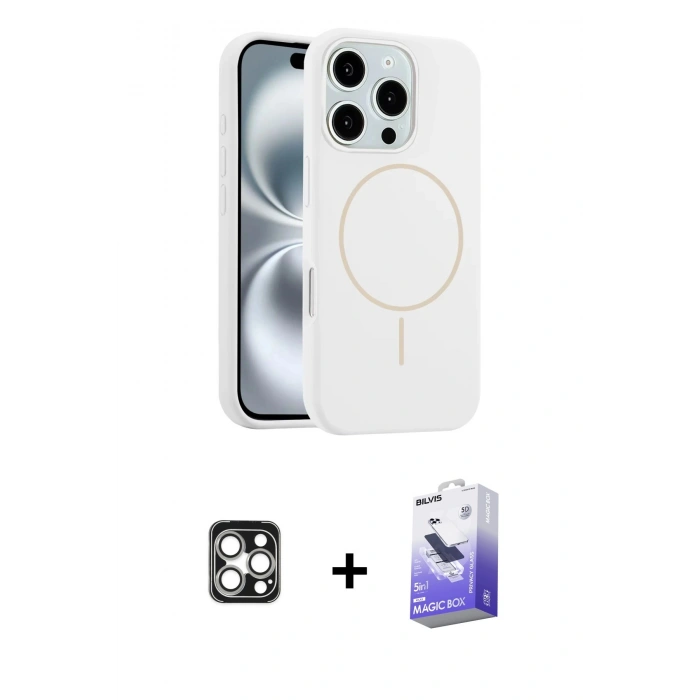 MARSİLYAN™- iPhone 16 Pro Max Kılıf Yankı Form Serisi - Siyah Bilvis 5in1 5D Magic Hayalet Cam Ekran Koruyucu + PVD Metal Kamera Lens - GS