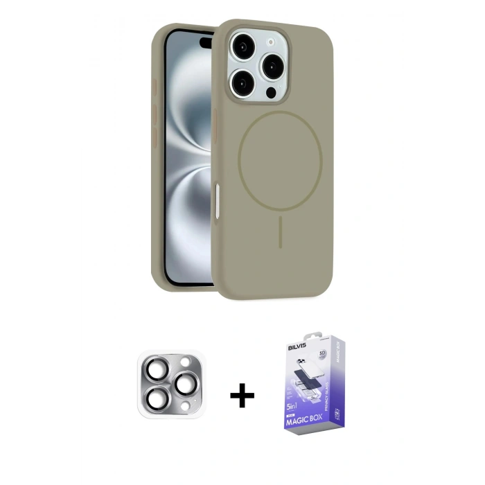 MARSİLYAN™- iPhone 16 Pro Max Kılıf Yankı Form Serisi - Siyah Bilvis 5in1 5D Magic Hayalet Cam Ekran Koruyucu + Pers Alüminyum Kamera Lens - GI