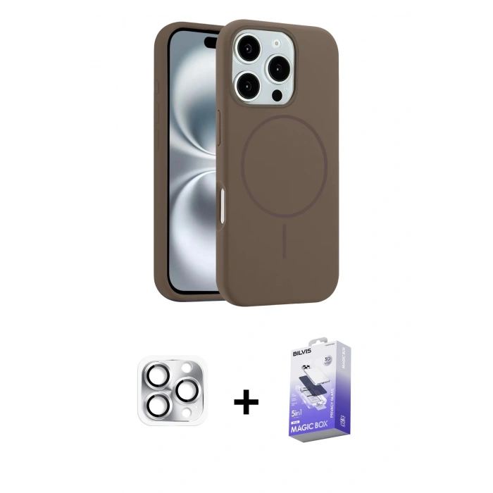 MARSİLYAN™- iPhone 16 Pro Max Kılıf Yankı Form Serisi - Siyah Bilvis 5in1 5D Magic Hayalet Cam Ekran Koruyucu + Pers Alüminyum Kamera Lens - GS