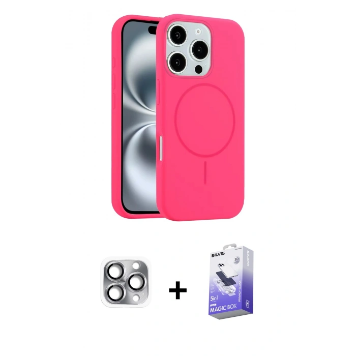 MARSİLYAN™- iPhone 16 Pro Max Kılıf Yankı Form Serisi - Siyah Bilvis 5in1 5D Magic Hayalet Cam Ekran Koruyucu + Pers Alüminyum Kamera Lens - GI
