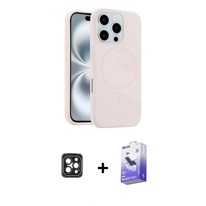 MARSİLYAN™- iPhone 16 Pro Max Kılıf Yankı Form Serisi - Siyah Bilvis 5in1 5D Magic Hayalet Cam Ekran Koruyucu + PVD Metal Kamera Lens - SH