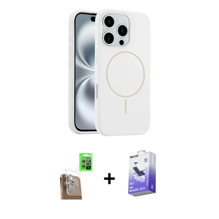MARSİLYAN™- iPhone 16 Pro Max Kılıf Yankı Form Serisi - Siyah Bilvis 5in1 5D Magic Hayalet Cam Ekran Koruyucu + Raze Metal Kamera Lens - CLTM