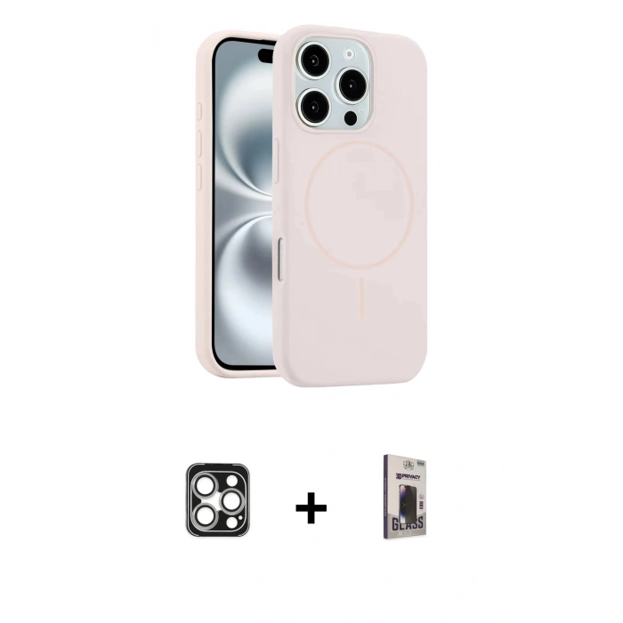 MARSİLYAN™- iPhone 16 Pro Max Kılıf Yankı Form Serisi - Siyah Bilvis Hayalet Cam Ekran Koruyucu + PVD Metal Kamera Lens - GS