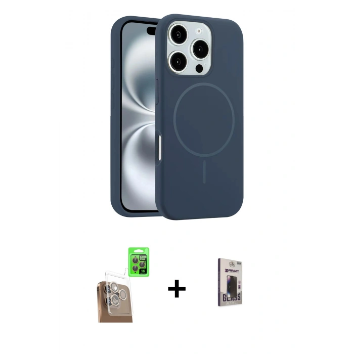 MARSİLYAN™- iPhone 16 Pro Max Kılıf Yankı Form Serisi - Siyah Bilvis Hayalet Cam Ekran Koruyucu + Raze Metal Kamera Lens - CLTM