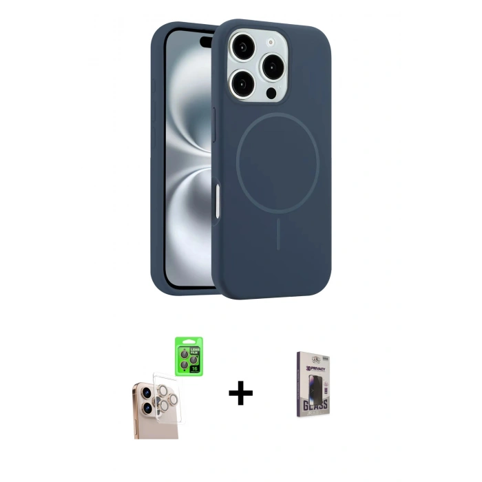 MARSİLYAN™- iPhone 16 Pro Max Kılıf Yankı Form Serisi - Siyah Bilvis Hayalet Cam Ekran Koruyucu + Raze Metal Kamera Lens - NLGY