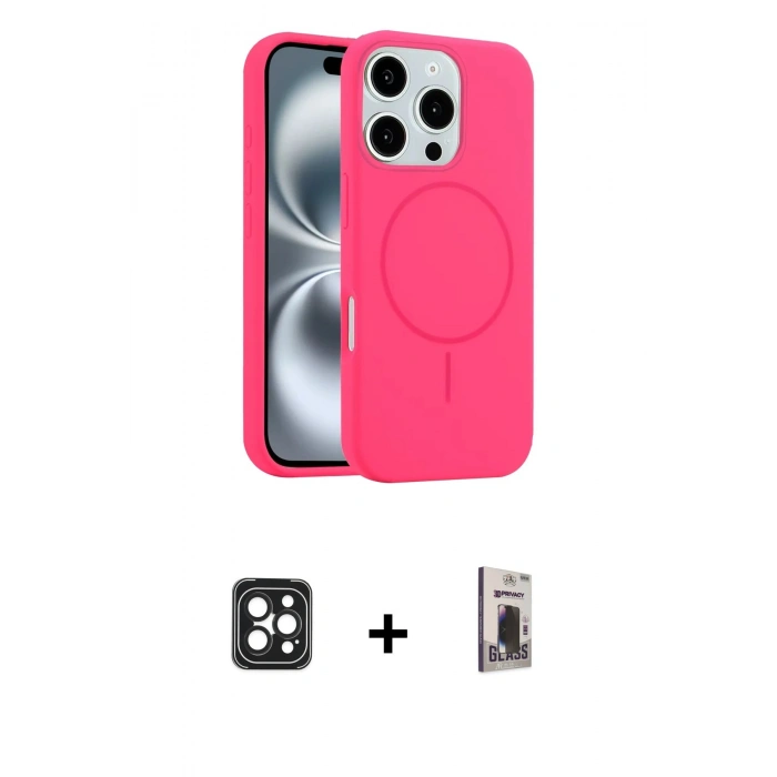 MARSİLYAN™- iPhone 16 Pro Max Kılıf Yankı Form Serisi - Siyah Bilvis Hayalet Cam Ekran Koruyucu + Siyah PVD Metal Kamera Lens