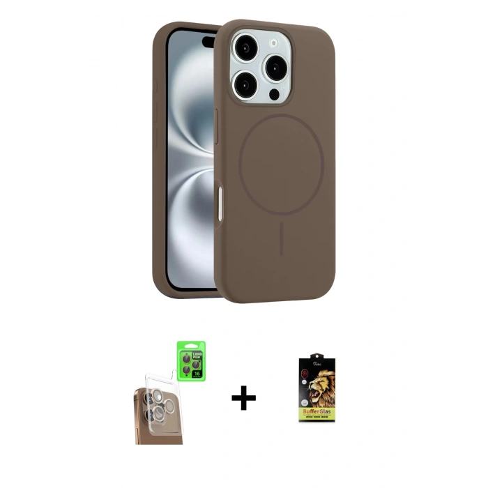 MARSİLYAN™- iPhone 16 Pro Max Kılıf Yankı Form Serisi - Siyah Buffer Cam Ekran Koruyucu + Çöl Titanyum Raze Metal Kamera Lens
