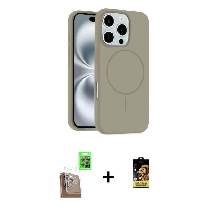 MARSİLYAN™- iPhone 16 Pro Max Kılıf Yankı Form Serisi - Siyah Buffer Cam Ekran Koruyucu + Çöl Titanyum Raze Metal Kamera Lens
