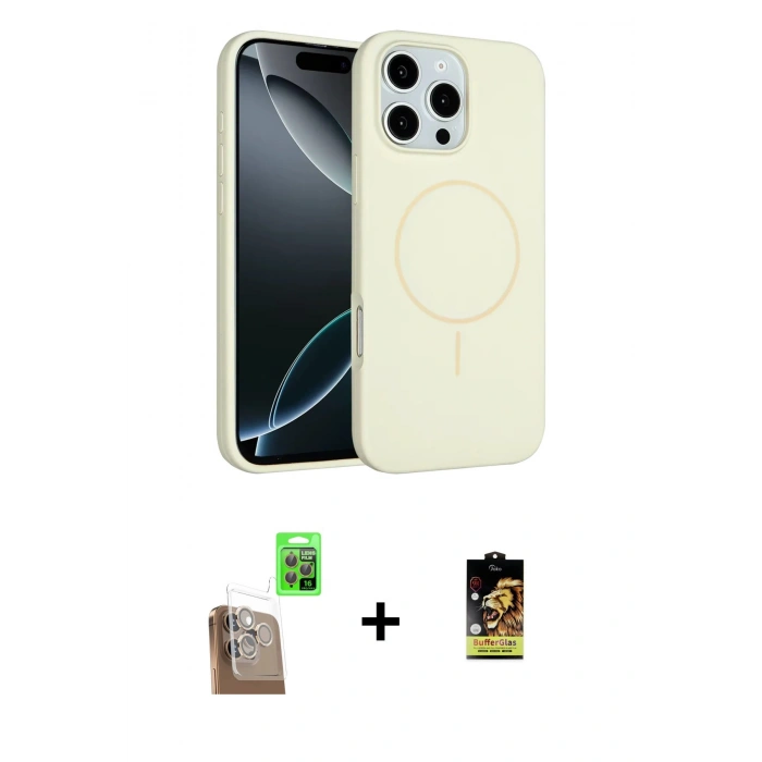 MARSİLYAN™- iPhone 16 Pro Max Kılıf Yankı Form Serisi - Siyah Buffer Cam Ekran Koruyucu + Çöl Titanyum Raze Metal Kamera Lens