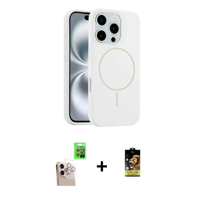 MARSİLYAN™- iPhone 16 Pro Max Kılıf Yankı Form Serisi - Siyah Buffer Cam Ekran Koruyucu + Raze Metal Kamera Lens - NLGY