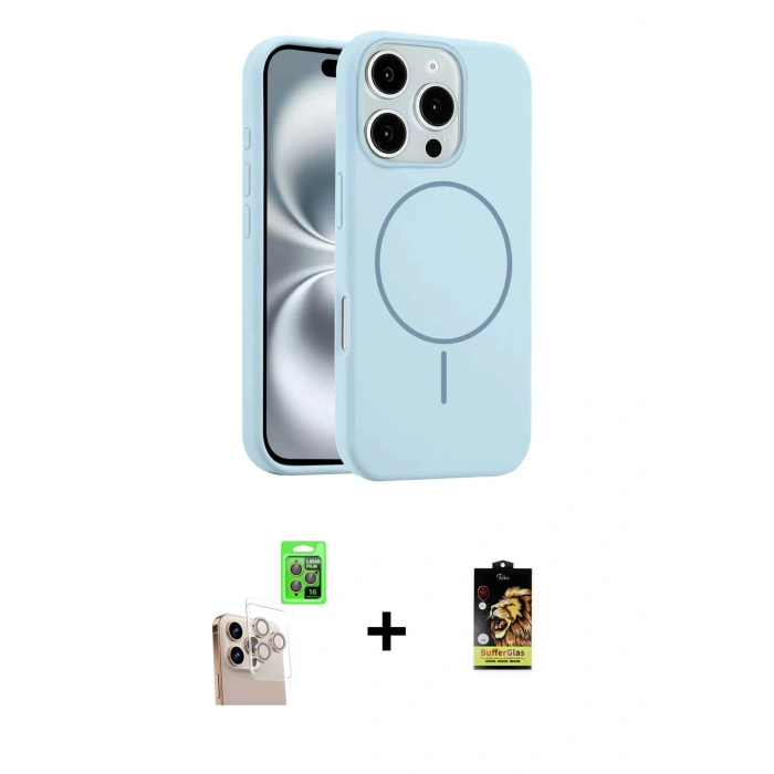 MARSİLYAN™- iPhone 16 Pro Max Kılıf Yankı Form Serisi - Siyah Buffer Cam Ekran Koruyucu + Raze Metal Kamera Lens - NLGY