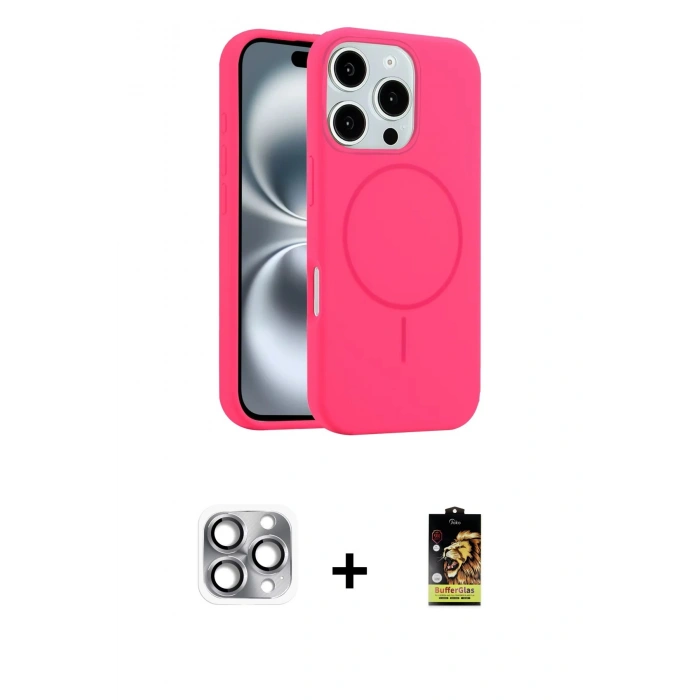 MARSİLYAN™- iPhone 16 Pro Max Kılıf Yankı Form Serisi - Siyah Buffer Cam Ekran Koruyucu + Pers Alüminyum Kamera Lens - GI