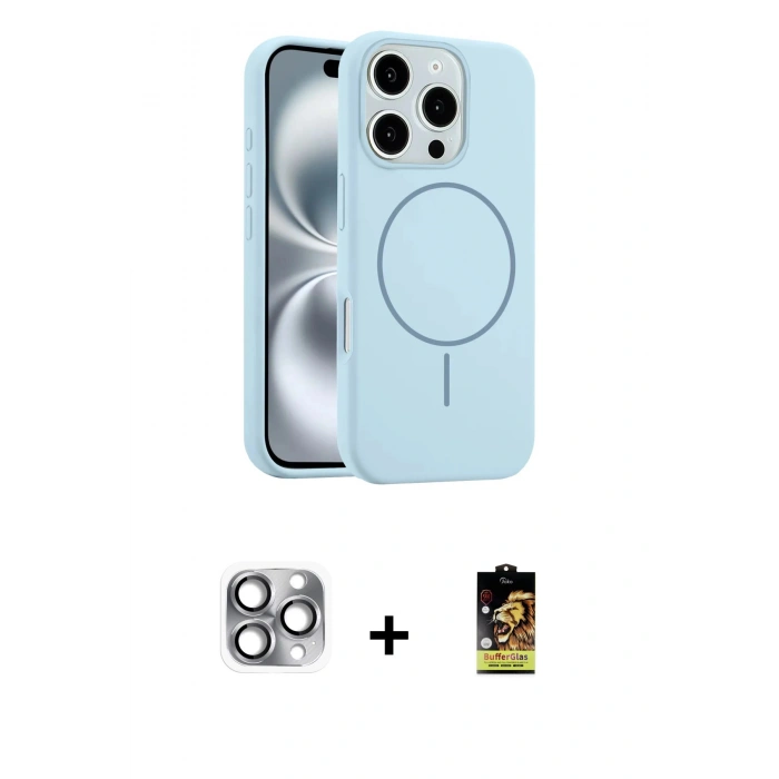 MARSİLYAN™- iPhone 16 Pro Max Kılıf Yankı Form Serisi - Siyah Buffer Cam Ekran Koruyucu + Pers Alüminyum Kamera Lens - GI
