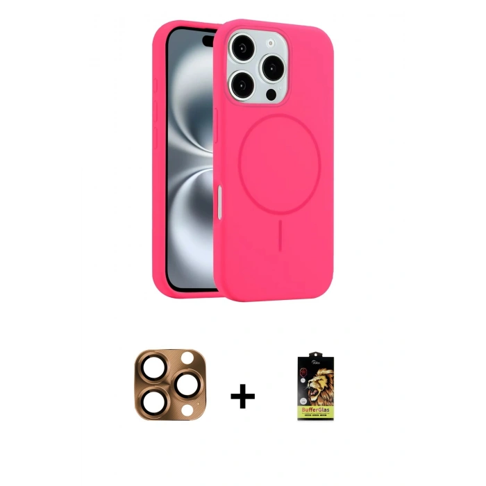 MARSİLYAN™- iPhone 16 Pro Max Kılıf Yankı Form Serisi - Siyah Buffer Cam Ekran Koruyucu + Pers Alüminyum Kamera Lens - CLTM