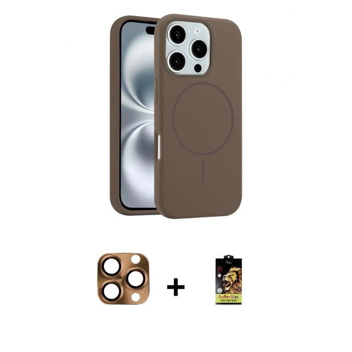 MARSİLYAN™- iPhone 16 Pro Max Kılıf Yankı Form Serisi - Siyah Buffer Cam Ekran Koruyucu + Pers Alüminyum Kamera Lens - CLTM