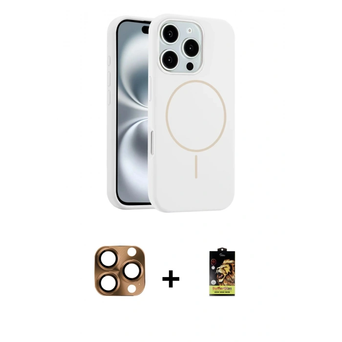 MARSİLYAN™- iPhone 16 Pro Max Kılıf Yankı Form Serisi - Siyah Buffer Cam Ekran Koruyucu + Pers Alüminyum Kamera Lens - CLTM