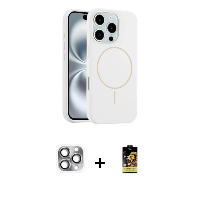 MARSİLYAN™- iPhone 16 Pro Max Kılıf Yankı Form Serisi - Siyah Buffer Cam Ekran Koruyucu + Pers Alüminyum Kamera Lens - GI