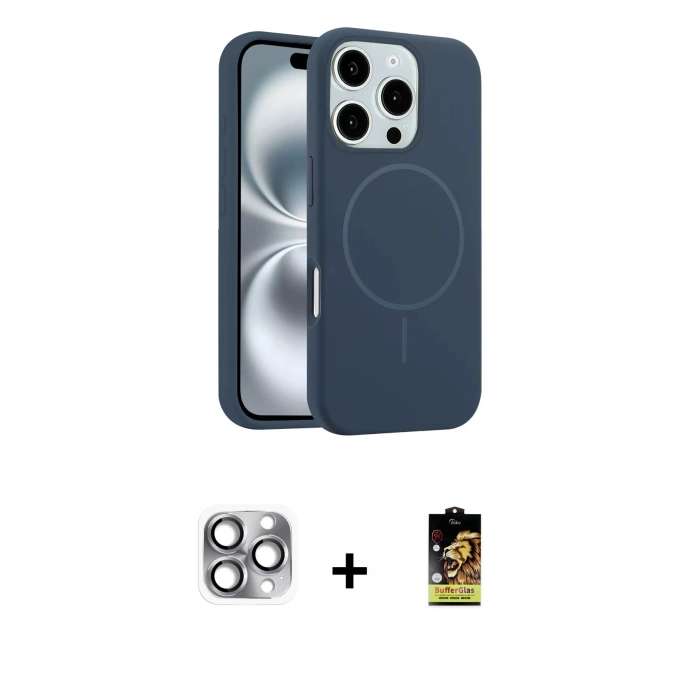 MARSİLYAN™- iPhone 16 Pro Max Kılıf Yankı Form Serisi - Siyah Buffer Cam Ekran Koruyucu + Pers Alüminyum Kamera Lens - GI