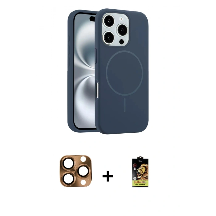 MARSİLYAN™- iPhone 16 Pro Max Kılıf Yankı Form Serisi - Siyah Buffer Cam Ekran Koruyucu + Pers Alüminyum Kamera Lens - CLTM