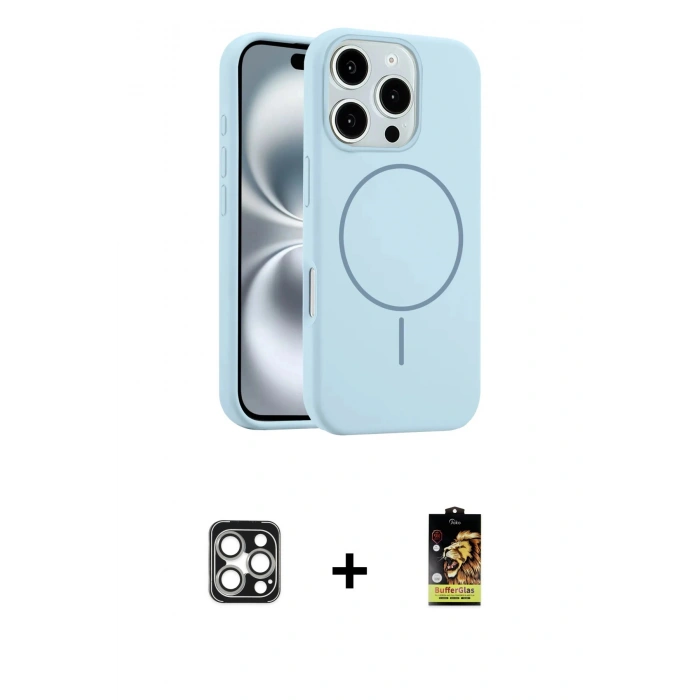 MARSİLYAN™- iPhone 16 Pro Max Kılıf Yankı Form Serisi - Siyah Buffer Cam Ekran Koruyucu + PVD Metal Kamera Lens - GS