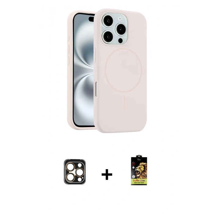 MARSİLYAN™- iPhone 16 Pro Max Kılıf Yankı Form Serisi - Siyah Buffer Cam Ekran Koruyucu + PVD Metal Kamera Lens - GD