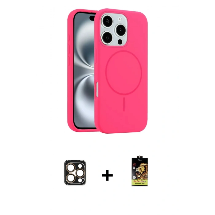 MARSİLYAN™- iPhone 16 Pro Max Kılıf Yankı Form Serisi - Siyah Buffer Cam Ekran Koruyucu + PVD Metal Kamera Lens - GD