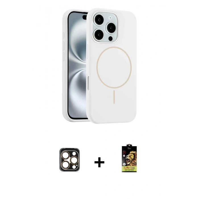 MARSİLYAN™- iPhone 16 Pro Max Kılıf Yankı Form Serisi - Siyah Buffer Cam Ekran Koruyucu + PVD Metal Kamera Lens - GD
