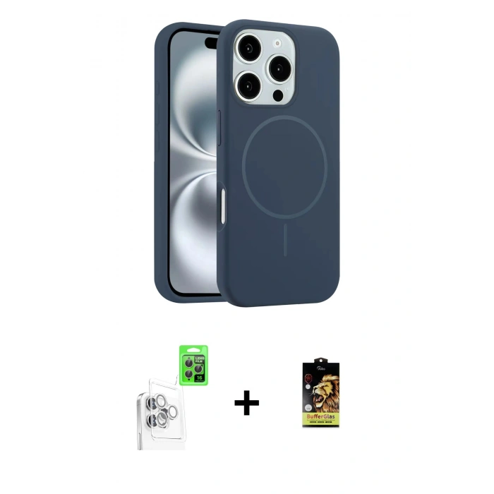 MARSİLYAN™- iPhone 16 Pro Max Kılıf Yankı Form Serisi - Siyah Buffer Cam Ekran Koruyucu + Raze Metal Kamera Lens - BZ