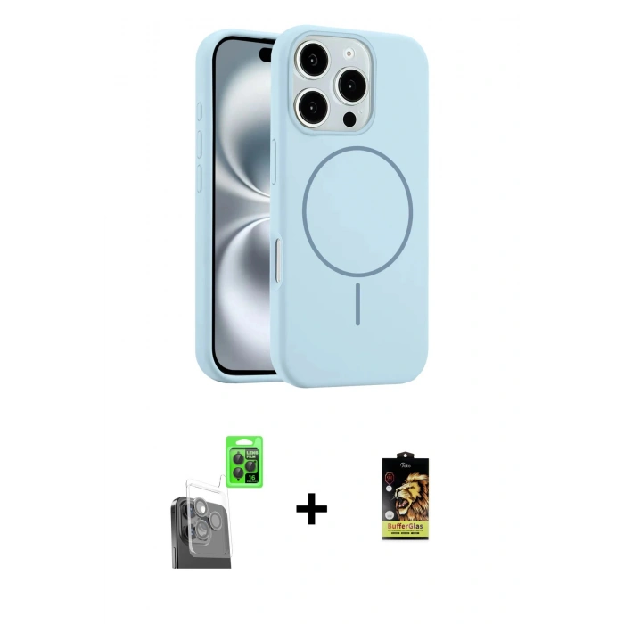 MARSİLYAN™- iPhone 16 Pro Max Kılıf Yankı Form Serisi - Siyah Buffer Cam Ekran Koruyucu + Raze Metal Kamera Lens - SH