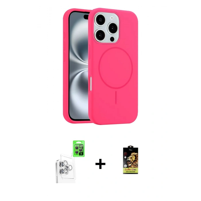 MARSİLYAN™- iPhone 16 Pro Max Kılıf Yankı Form Serisi - Siyah Buffer Cam Ekran Koruyucu + Raze Metal Kamera Lens - BZ