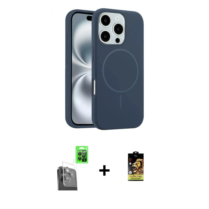 MARSİLYAN™- iPhone 16 Pro Max Kılıf Yankı Form Serisi - Siyah Buffer Cam Ekran Koruyucu + Raze Metal Kamera Lens - SH