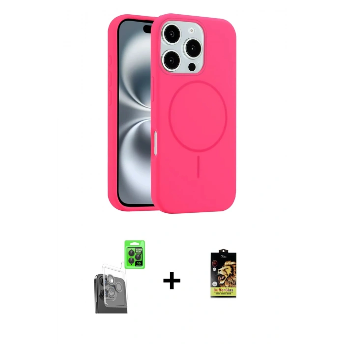 MARSİLYAN™- iPhone 16 Pro Max Kılıf Yankı Form Serisi - Siyah Buffer Cam Ekran Koruyucu + Siyah Raze Metal Kamera Lens