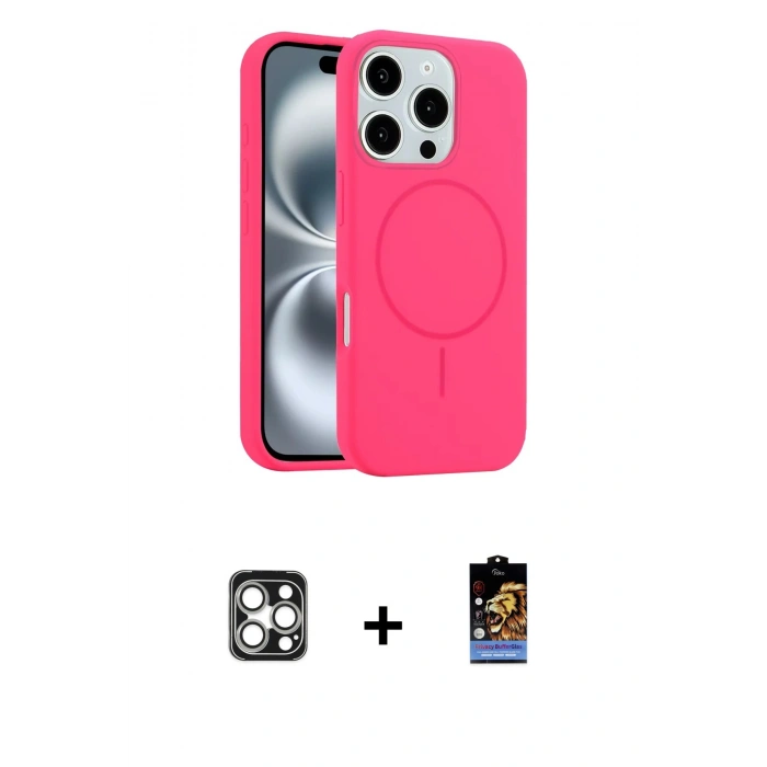 MARSİLYAN™- iPhone 16 Pro Max Kılıf Yankı Form Serisi - Siyah Buffer Hayalet Cam Ekran Koruyucu + PVD Metal Kamera Lens - GS