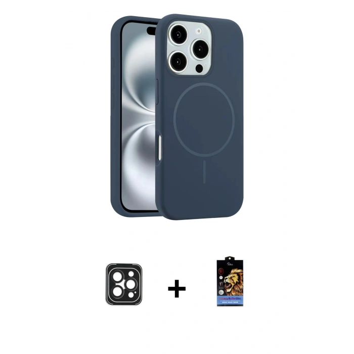 MARSİLYAN™- iPhone 16 Pro Max Kılıf Yankı Form Serisi - Siyah Buffer Hayalet Cam Ekran Koruyucu + PVD Metal Kamera Lens - SH