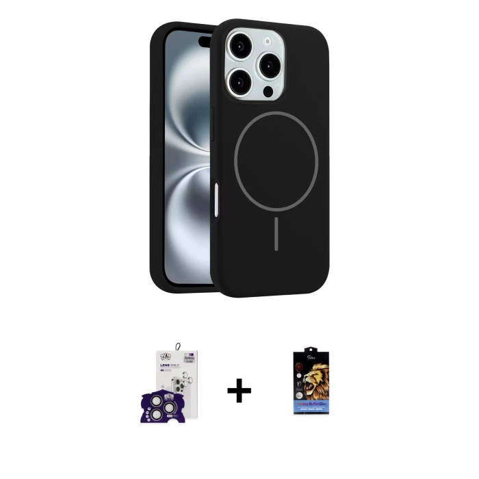 MARSİLYAN™- iPhone 16 Pro Max Kılıf Yankı Form Serisi - Siyah Buffer Hayalet Cam Ekran Koruyucu + Bilvis Titan Kamera Lens - TMGI