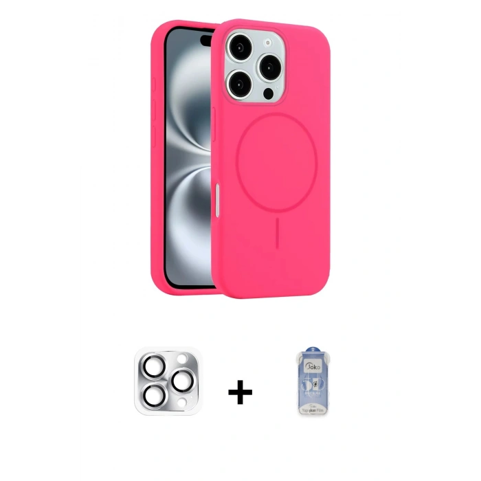 MARSİLYAN™- iPhone 16 Pro Max Kılıf Yankı Form Serisi - Siyah Joko Magic 5D Cam + Pers Alüminyum Kamera Lens - GS