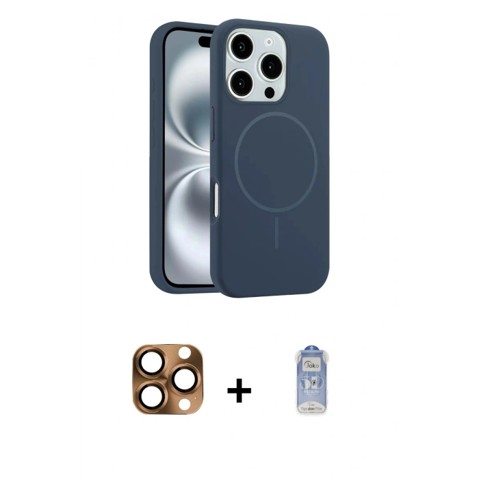 MARSİLYAN™- iPhone 16 Pro Max Kılıf Yankı Form Serisi - Siyah Joko Magic 5D Cam + Pers Alüminyum Kamera Lens - CLTM