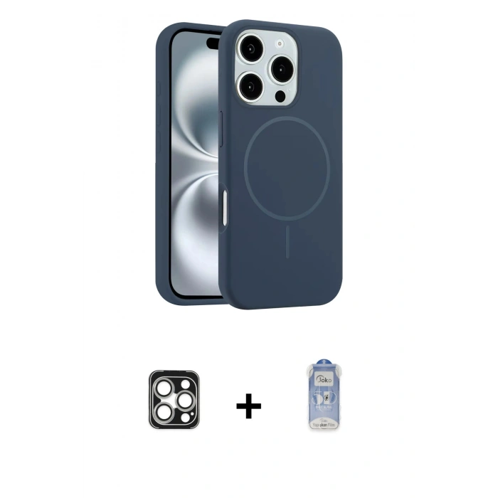 MARSİLYAN™- iPhone 16 Pro Max Kılıf Yankı Form Serisi - Siyah Joko Magic 5D Cam + PVD Metal Kamera Lens - GS