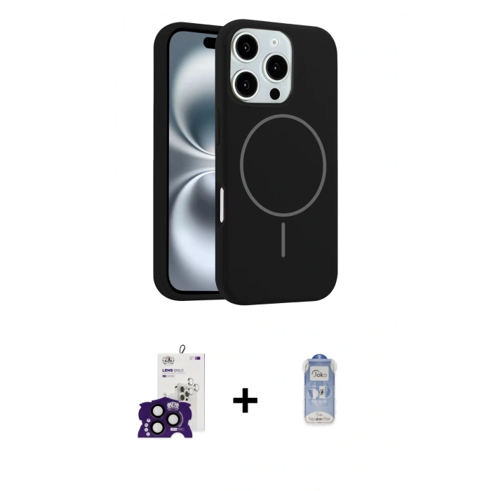MARSİLYAN™- iPhone 16 Pro Max Kılıf Yankı Form Serisi - Siyah Joko Magic 5D Cam + Bilvis Titan Kamera Lens - SH