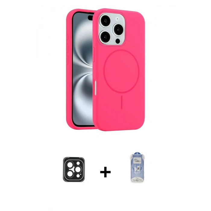MARSİLYAN™- iPhone 16 Pro Max Kılıf Yankı Form Serisi - Siyah Joko Magic 5D Cam + PVD Metal Kamera Lens - SH