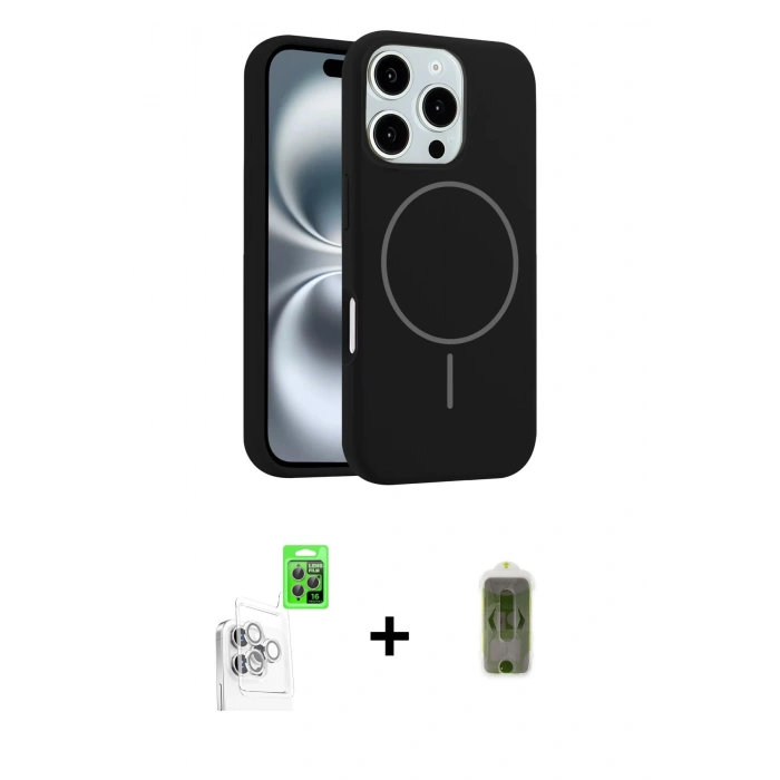 MARSİLYAN™- iPhone 16 Pro Max Kılıf Yankı Form Serisi - Siyah Joko Magic 5D Hayalet Cam + Raze Metal Kamera Lens - BZ